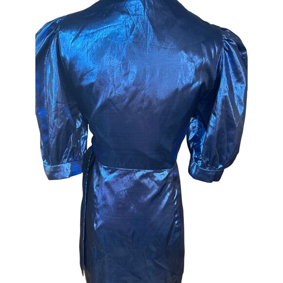 2/$30 ZARA Small Shiny Blue Puff Sleeve Wrap Dress - Picture 10 of 16